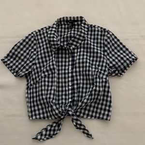 Forever21 Navy and White Gingham Tie Shirt